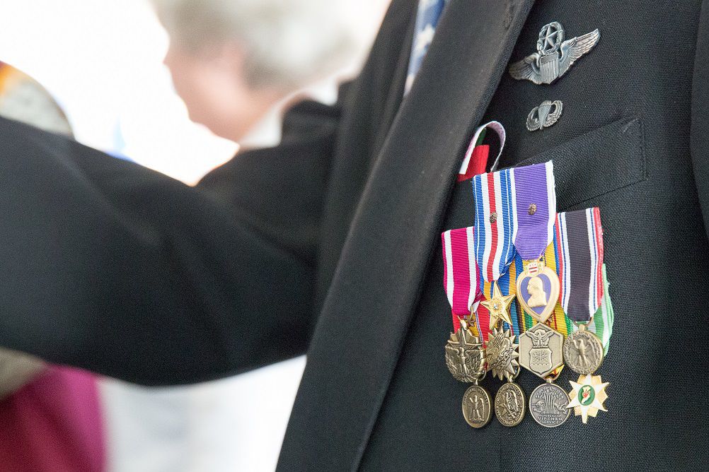Veteran medals on lapel